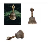 Squisita campana buddista tibetana in ottone da 4" fatta a mano decorazione c...