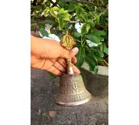 Squisita campana buddista tibetana in ottone decorativo da 5,5" decorazione c...