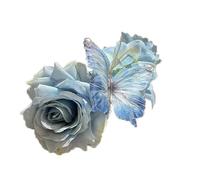 Squisita Fermaglio per capelli floreale blu chiaro con ornamento a farfalla, Ottimo per il look elegante delle donne, Forcina per fiori artificiali
