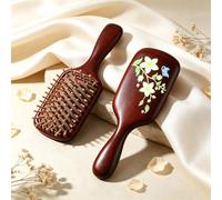 Squisita spazzola per capelli a cuscino d'aria stampata floreale con farfalla confortevole pettine stampato in legno denti rotondi spazzola per massaggio del cuoio capelluto per capelli asciutti