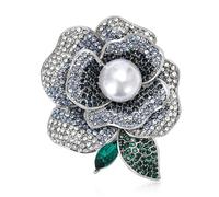 Squisite Rose Flower Rhinestone Spilla Lapel Scialle Pin Faux Pearl Crystal Floral Leaf Corsage Spille Pins per le Donne Splendida Sposa Wedding Party Gioielli Suit Badges Maglione Dress Clips (Blu)