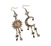 Squisiti orecchini a forma di stella con sole e lune, accessori per le orecchie con nappe lunghe, per donne e ragazze, accessori per gioielli retrò, orecchini alla moda da donna, One Size, come