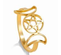 Squisito anello cavo in acciaio inox con stella e dea della luna, amuleto, nodo strega, pentagramma, soprannaturale, gioiello casual per donne e ragazze