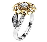 Squisito anello di fiori in argento bicolore da donna rotondo girasole dorato anello per adolescenti ragazze, 7, Metallo, Non pietra preziosa