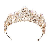 Squisito diadema da sposa con corona di cristallo color AB con fiori a farfalla e strass, accessori for capelli da principessa(Gold AB Color)