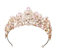 Squisito diadema da sposa con corona di cristallo color AB con fiori a farfalla e strass, accessori for capelli da principessa(Gold Pink Opal)