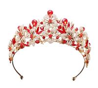 Squisito diadema da sposa con corona di cristallo color AB con fiori a farfalla e strass, accessori for capelli da principessa(Gold Red)