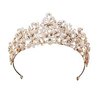 Squisito diadema da sposa con corona di cristallo color AB con fiori a farfalla e strass, accessori for capelli da principessa(Gold White)