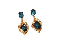 Squisito Orecchini a Goccia di Cristallo Blu con Metallo Rettangolare in Oro Geometrico Pietra Gemma Pendente Orecchini a Caduta Eleganti Gioielli da Donna