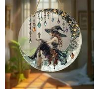 Squisito ornamento decorativo da appendere a forma di strega al chiaro di luna traslucido, disco acrilico per finestra, decorazione domestica in stile bohémien, decorazione multiuso da appendere alla