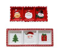 Squisito piatto da portata in ceramica natalizia, vassoi in ceramica divisi a tre sezioni con Babbo Natale e pupazzo di neve, vassoi da portata per cibo, frutta colorata, set da tavola (piccolo e