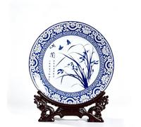 Squisito Piatto in Ceramica Blu e Bianca, Piatto Decorativo in Porcellana fine con Supporto per Sala da Pranzo o Ingresso.(A,10in/260mm)