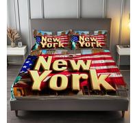 Squisito Statua Della Libertà New York Lenzuola con Angoli Lussuose, Giallo Lenzuolo con Angoli per Bambino e Adulto, 140 x 200 cm Profondità 30 cm, Lenzuola Resistenti allo Sbiadimento