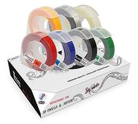 Squuido 7 Nastri Bianco su Rosso/Blu/Nero/Verde/Giallo/Trasparente/Argento Etichette a rilievo in vinile autoadesive 3D 9mm x 3m compatibili con Dymo Omega & Junior