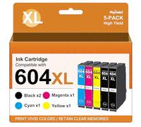 Sqwekd 604 XL Cartucce d'inchiostro Compatibili per Epson 604 604XL Multipack per Expression Home XP-2200 XP-2205 XP-3200 XP-3205 XP-4200 XP-4205 Workforce WF-2910 WF-2930 WF-2935 WF-2950 （5-Pack）