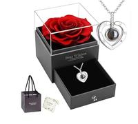 Sqxaldm Collana Cuore con Rosa Eterna per Donna - Gioiello Artigianale con Fiore Conservato in Scatola Regalo - Regalo per San Valentino, Anniversario, Compleanno, Madre