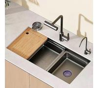 SQYHYTS 68 * 45 Lavello da Cucina A Cascata Grigio Canna di Fucile con Miscelatore Estraibile, Rubinetto per Acqua Pulita Postazione di Lavoro A Una Vasca,Spessore 3,0 Mm per Cascina,68 * 45 * 21cm