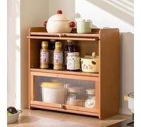 SQYHYTS Dispensa da Cucina A 2 Ripiani Armadio da Pranzo con Ante A Battente Include Anta Ribaltabile Ampio Contenitore per Il Pane Credenza in bambù per Organizzare Chicchi di caffè,3 Tier,50cm