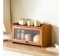 SQYHYTS Dispensa da Cucina A 2 Ripiani Armadio da Pranzo con Ante A Battente Include Anta Ribaltabile Ampio Contenitore per Il Pane Credenza in bambù per Organizzare Chicchi di caffè,2 Tier,50cm