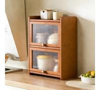 SQYHYTS Dispensa da Cucina A 2 Ripiani Armadio da Pranzo con Ante A Battente Include Anta Ribaltabile Ampio Contenitore per Il Pane Credenza in bambù per Organizzare Chicchi di caffè,3 Tier,35cm