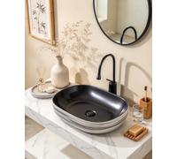 SQYHYTS Lavabo da Bagno Artistico 3 Modelli di Lavabo Ovale con Rubinetto Lavabo da Bagno in Ceramica Porcellanata Lavatoio Moderno in Stile Artistico per Terrazze, Hotel E Lavanderie,C,58×40×14cm