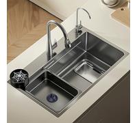 SQYHYTS Lavello da Cucina in Acciaio Inossidabile Grigio Canna di Fucile con Miscelatore Estraibile,Versatile Lavello Moderno A Vasca Singola,Scolapiatti Laterale per Cascina, Bar,65 * 45 * 22cm