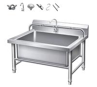 SQYHYTS Lavello per Mocio per Pavimenti Commerciali in Acciaio con Rubinetto,Interni Ed Esterni, con Ripiano in Acciaio Inox E Gancio per Mop,Lavello Mop Indipendente per Cucina,80 * 60 * 55cm