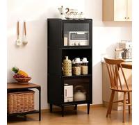 SQYHYTS Libreria in Acrilico Trasparente A 3 Ripiani Scaffale per Libri con Ante Scaffale Portaoggetti in bambù Alto 135cm Mensola Portacose Indipendente per Soggiorno, Cucina, Studio,Nero,4 Tier
