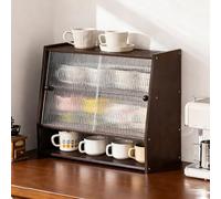 SQYHYTS Mobile Contenitore da Appoggio Indipendente Dotato di Anta Scorrevole Credenza A 2 Ripiani Piccola Credenza da Cucina in bambù per Riporre Tazze, Barattoli di Spezie,Coffee Brown,44cm