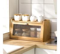 SQYHYTS Mobile Contenitore da Tavolo A 2 Ripiani Mini Mobile da Appoggio in bambù con Ante A Ribalta Mobile da Cucina E da Sala da Pranzo per Bottiglie di Condimenti, Tazze da caffè,Natural,50×25cm