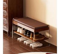 SQYHYTS Panca Contenitore da 50-100cm con Cuscino Morbido E Ripiano A Due Livelli Pouf Moderno in Legno per L'ingresso Porta Scarpe Vano Ribaltabile Corridoio, Ingresso Camera Letto,Walnut,70cm
