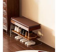 SQYHYTS Panca Contenitore da 50-100cm con Cuscino Morbido E Ripiano A Due Livelli Pouf Moderno in Legno per L'ingresso Porta Scarpe Vano Ribaltabile Corridoio, Ingresso Camera Letto,Walnut,50cm