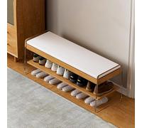 SQYHYTS Panca Contenitore da 50-100cm con Cuscino Morbido E Ripiano A Due Livelli Pouf Moderno in Legno per L'ingresso Porta Scarpe Vano Ribaltabile Corridoio, Ingresso Camera Letto,Natural,100cm