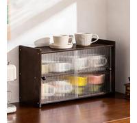 SQYHYTS Piccola Credenza da Cucina in bambù Organizer da Banco Capiente Elegante Contenitore per Il Pane con Ante Contenitore Multifunzionale per Conservare Barattoli di Spezie,Coffee Brown,35cm
