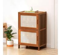 SQYHYTS Scarpiera in bambù A 6 Ripiani con Ante Intrecciate in Rattan Ampio Armadio Portascarpe Scarpiera da Ingresso Indipendente Organizer per Scarpe per Camera da Letto,Tea Brown,43×32×68cm