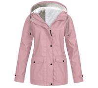 SQYZRZ 2025 New Fleece Lined Raincoat for Women Waterproof Lightweight Zip Up Hooded Jacket Winter Rain Jackets (Pink,XL)