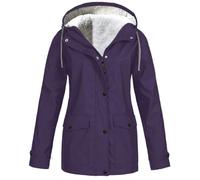 SQYZRZ 2025 New Fleece Lined Raincoat for Women Waterproof Lightweight Zip Up Hooded Jacket Winter Rain Jackets (Purple,S)