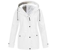SQYZRZ 2025 New Fleece Lined Raincoat for Women Waterproof Lightweight Zip Up Hooded Jacket Winter Rain Jackets (White,XXL)