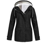 SQYZRZ 2025 New Fleece Lined Raincoat for Women Waterproof Lightweight Zip Up Hooded Jacket Winter Rain Jackets (Black,M)