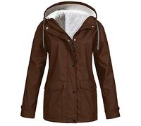 SQYZRZ 2025 New Fleece Lined Raincoat for Women Waterproof Lightweight Zip Up Hooded Jacket Winter Rain Jackets (Brown,XXL)