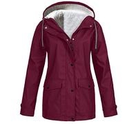 SQYZRZ 2025 New Fleece Lined Raincoat for Women Waterproof Lightweight Zip Up Hooded Jacket Winter Rain Jackets (Burgundy,XXL)