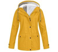 SQYZRZ 2025 New Fleece Lined Raincoat for Women Waterproof Lightweight Zip Up Hooded Jacket Winter Rain Jackets (Yellow,XXL)