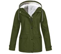 SQYZRZ 2025 New Fleece Lined Raincoat for Women Waterproof Lightweight Zip Up Hooded Jacket Winter Rain Jackets (Green,M)