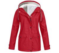SQYZRZ 2025 New Fleece Lined Raincoat for Women Waterproof Lightweight Zip Up Hooded Jacket Winter Rain Jackets (Red,M)