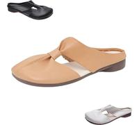 SQYZRZ 2025 New Lightweight Round Toe Backless Non-Slip Sandals, Cut Out Design Flat Mules for Women,Women's Soft Sole Knot Mules (Khaki,42)