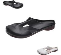 SQYZRZ 2025 New Lightweight Round Toe Backless Non-Slip Sandals, Cut Out Design Flat Mules for Women,Women's Soft Sole Knot Mules (Black,41)