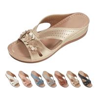 SQYZRZ 2025 New Summer Sandals for Women Slip On Dressy Summer Comfortable Slides Sandals Lightweight Memory Foam Platform Shoes (Gold,38)