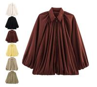 SQYZRZ 2025 New Womens Puffed Bomber Jacket Casual Batwing Sleeve Lapel Collar Zip Shirts Oversized Streetwear Jackets (Red,M)