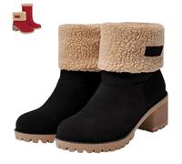 SQYZRZ 2026 New Womens Winter Boots with Fur Lined Chunky Heel Ankle Booties Warm Slip On Snow Boots Casual Waterproof Suede Shoes Comfortable Outdoor Booties (Black,38)