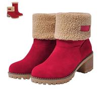 SQYZRZ 2026 New Womens Winter Boots with Fur Lined Chunky Heel Ankle Booties Warm Slip On Snow Boots Casual Waterproof Suede Shoes Comfortable Outdoor Booties (Red,38)